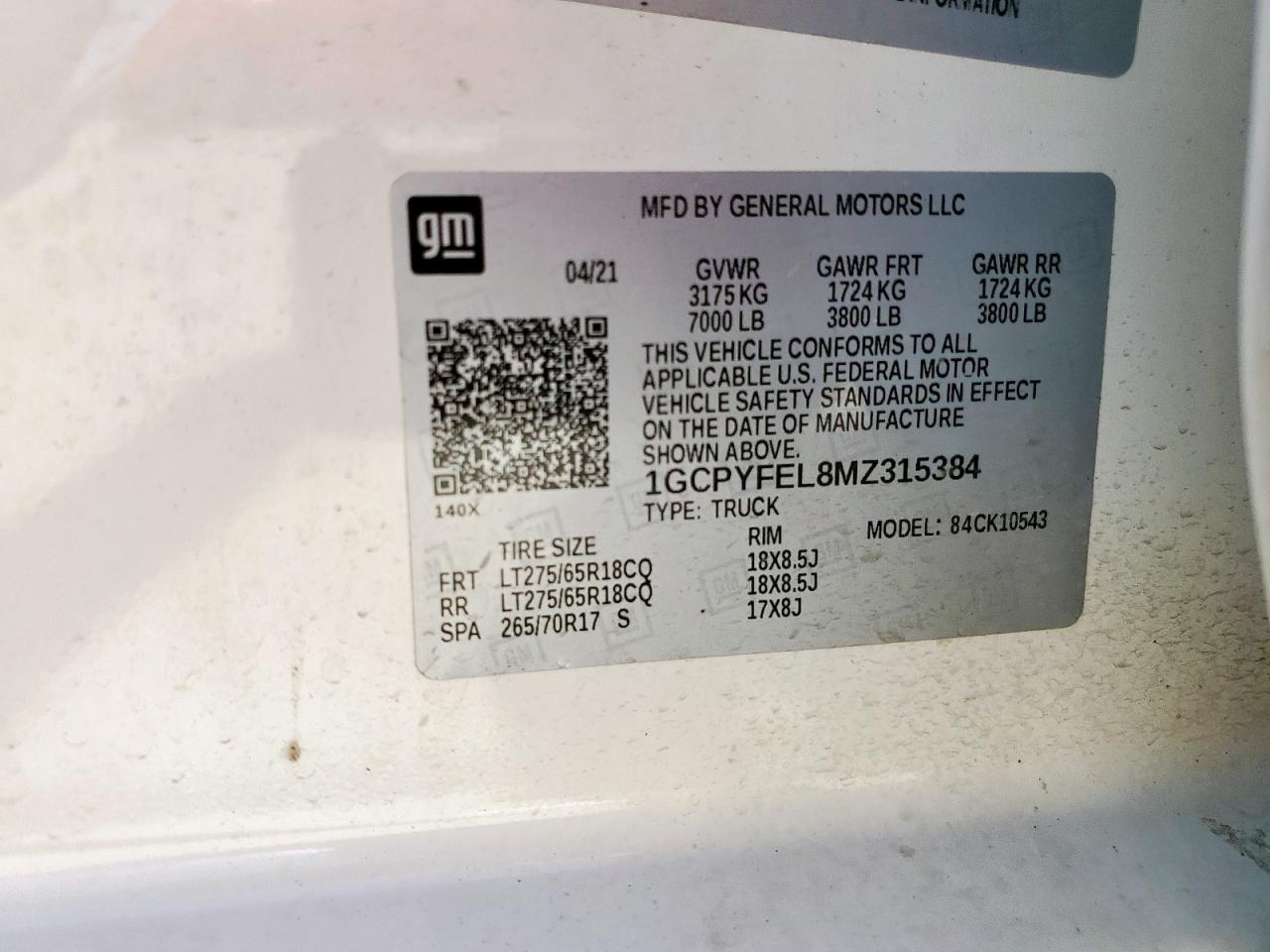 2021 Chevrolet Silverado K1500 Lt Trail Boss VIN: 1GCPYFEL8MZ315384 Lot: 71369185