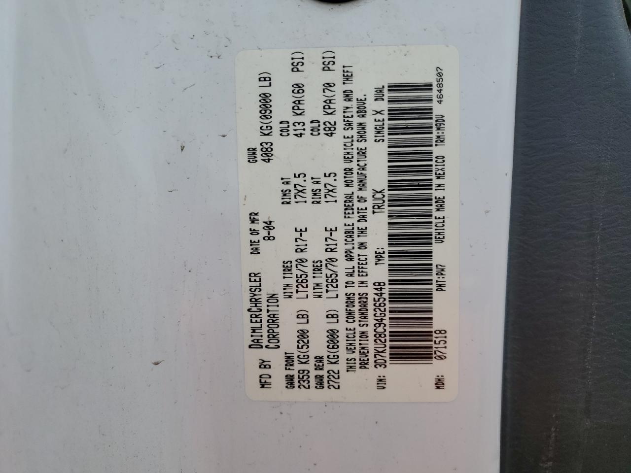 2004 Dodge Ram 2500 St VIN: 3D7KU28C94G265448 Lot: 72000545