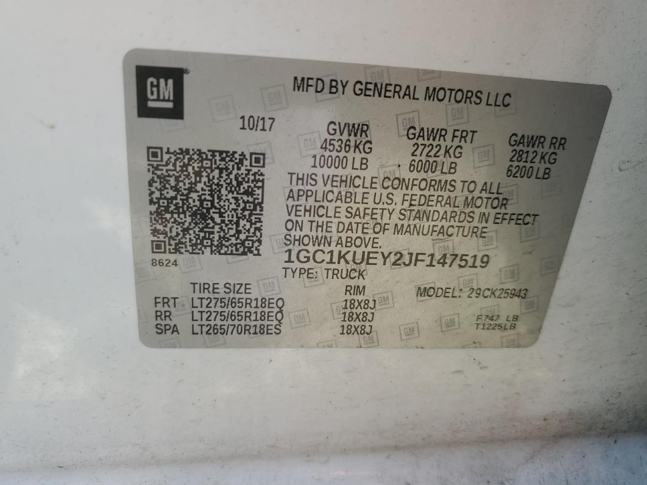 2018 Chevrolet Silverado K2500 Heavy Duty VIN: 1GC1KUEY2JF147519 Lot: 71970065