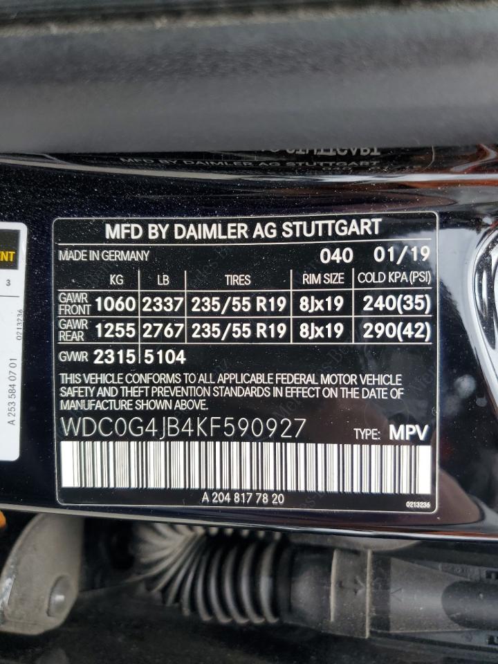2019 Mercedes-Benz Glc 300 VIN: WDC0G4JB4KF590927 Lot: 80581815