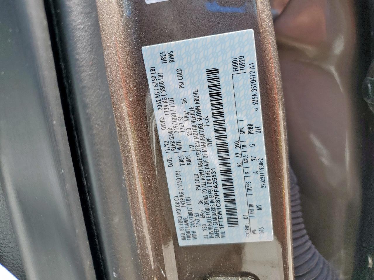 2023 Ford F150 Supercrew VIN: 1FTEW1C87PFA25531 Lot: 80146175