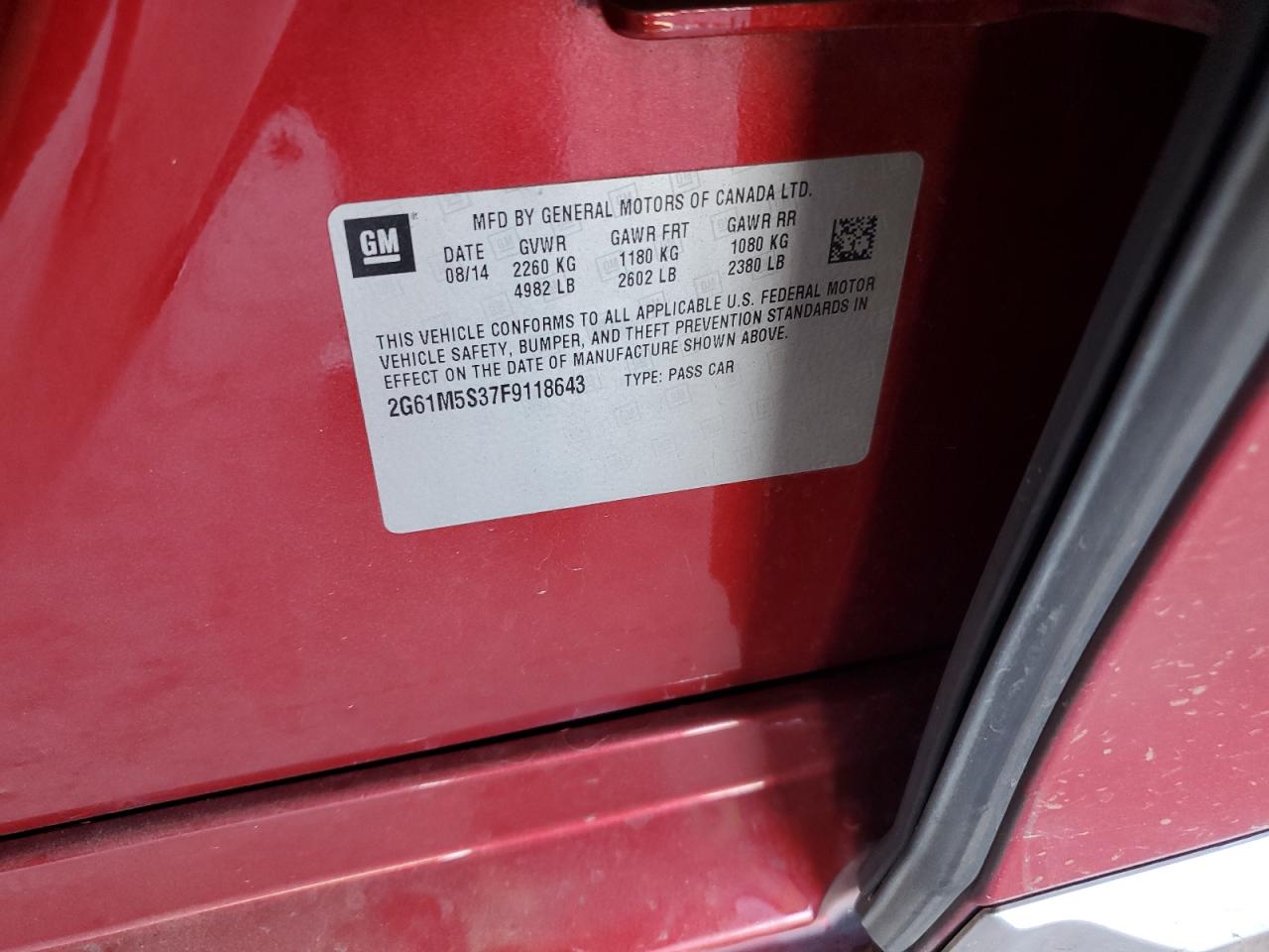 2015 Cadillac Xts Luxury Collection VIN: 2G61M5S37F9118643 Lot: 80553165