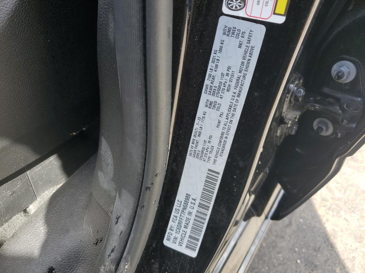 2023 Ram 1500 Big Horn/Lone Star VIN: 1C6SRFFT7PN688988 Lot: 70357435