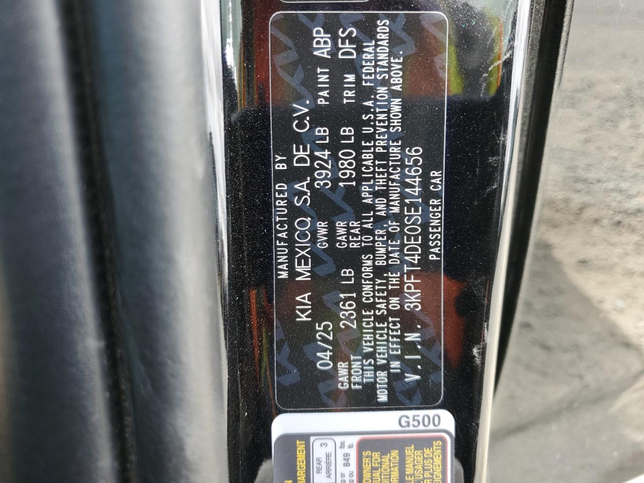 2025 Kia K4 Lx VIN: 3KPFT4DE0SE144656 Lot: 72054605