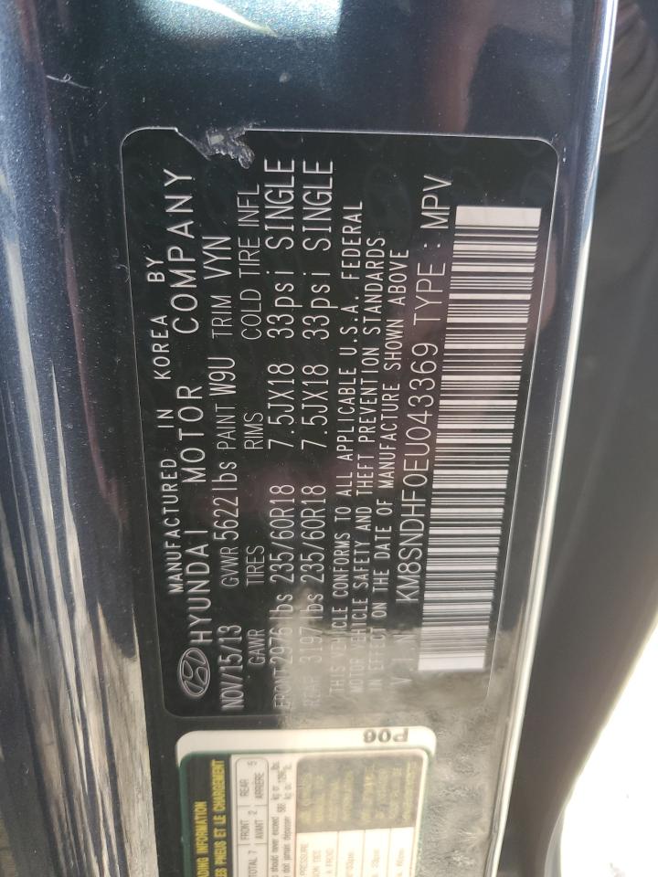 2014 Hyundai Santa Fe Gls VIN: KM8SNDHF0EU043369 Lot: 84043055