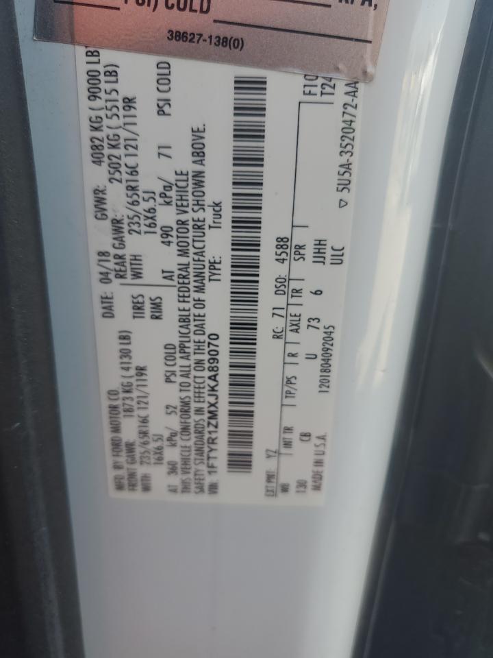 2018 Ford Transit T-250 VIN: 1FTYR1ZMXJKA89070 Lot: 82113685