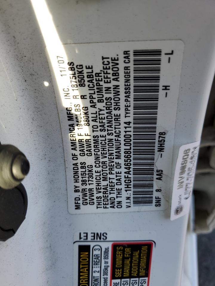 2008 Honda Civic Gx VIN: 1HGFA46568L000114 Lot: 81503285