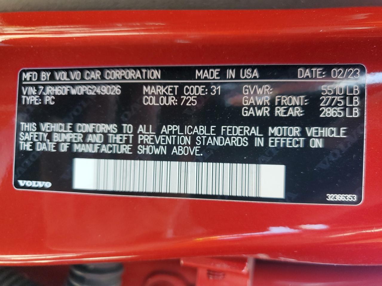 2023 Volvo S60 Plus VIN: 7JRH60FW0PG249026 Lot: 81162245