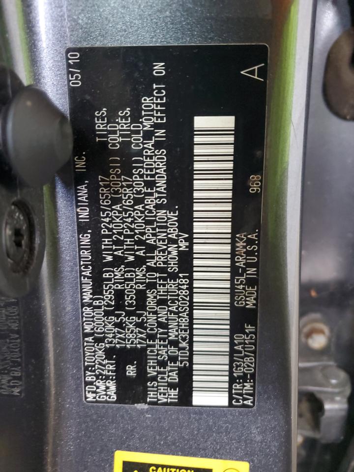 2010 Toyota Highlander Se VIN: 5TDJK3EH8AS028481 Lot: 84429635