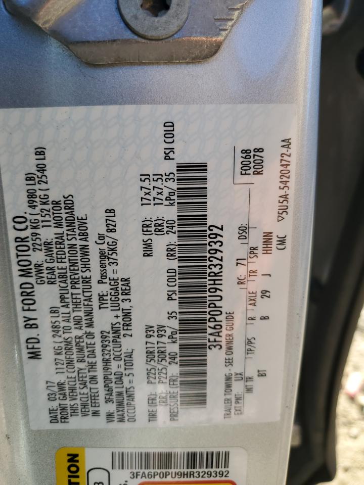 2017 Ford Fusion Se Phev VIN: 3FA6P0PU9HR329392 Lot: 84835855