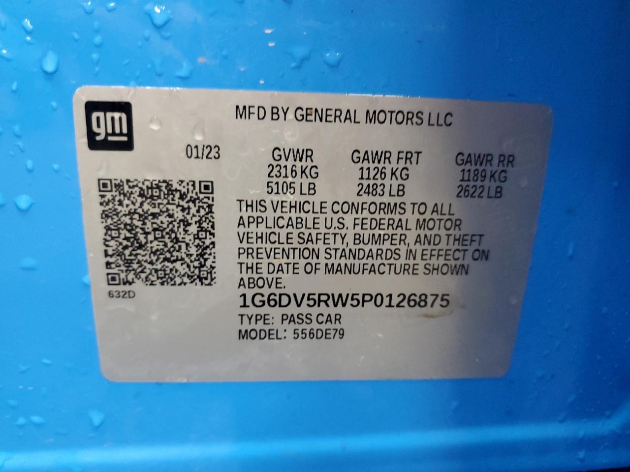 2023 Cadillac Ct5-V VIN: 1G6DV5RW5P0126875 Lot: 80889325