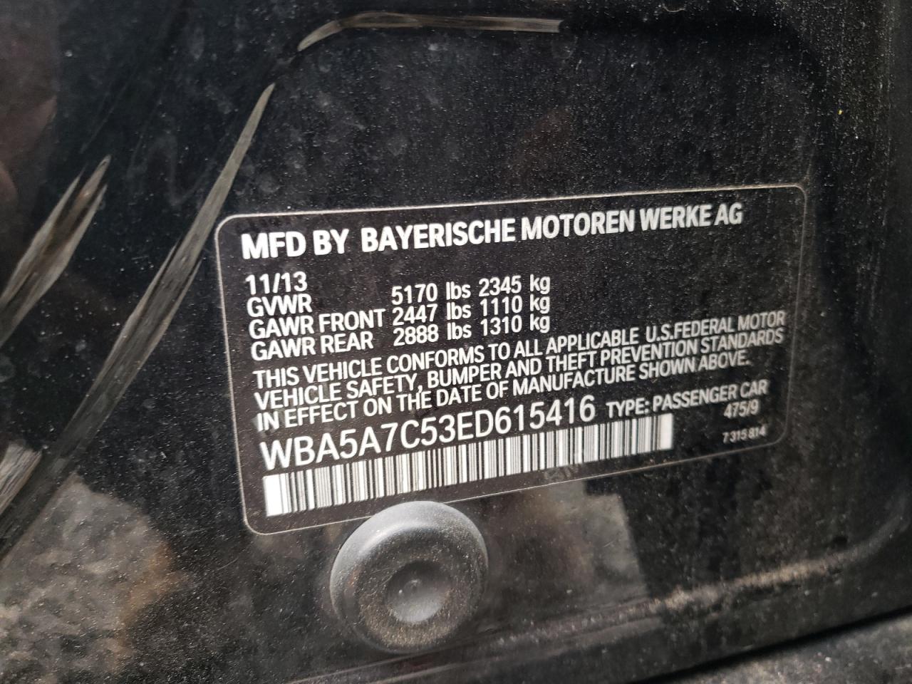 2014 BMW 528 Xi VIN: WBA5A7C53ED615416 Lot: 80571735