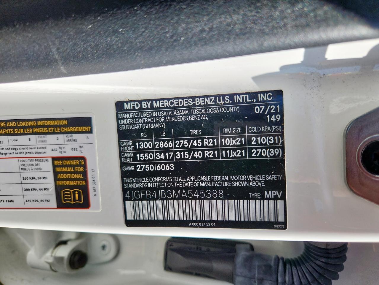 2021 Mercedes-Benz Gle 350 VIN: 4JGFB4JB3MA545388 Lot: 71463405