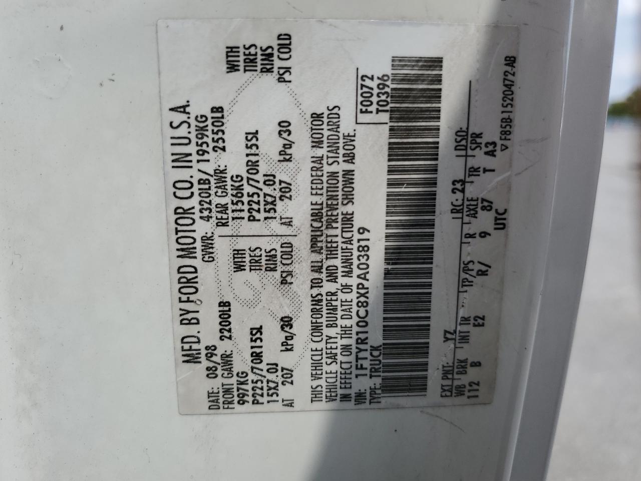 1999 Ford Ranger VIN: 1FTYR10C8XPA03819 Lot: 71514415