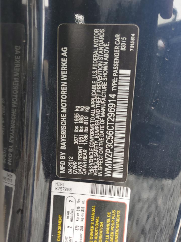 2012 Mini Cooper S VIN: WMWZP3C56CT296914 Lot: 80636025