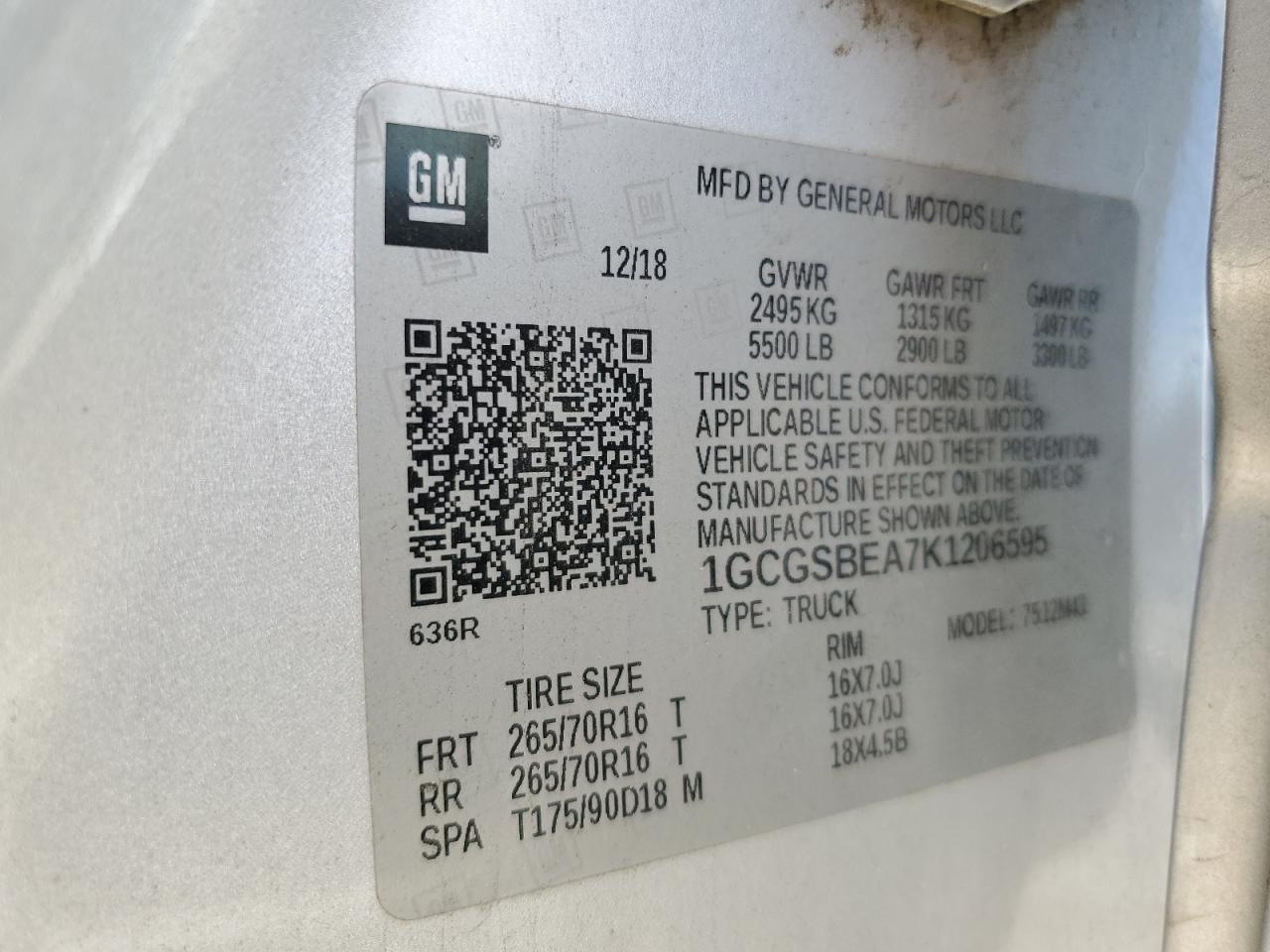 2019 Chevrolet Colorado VIN: 1GCGSBEA7K1206595 Lot: 83834115