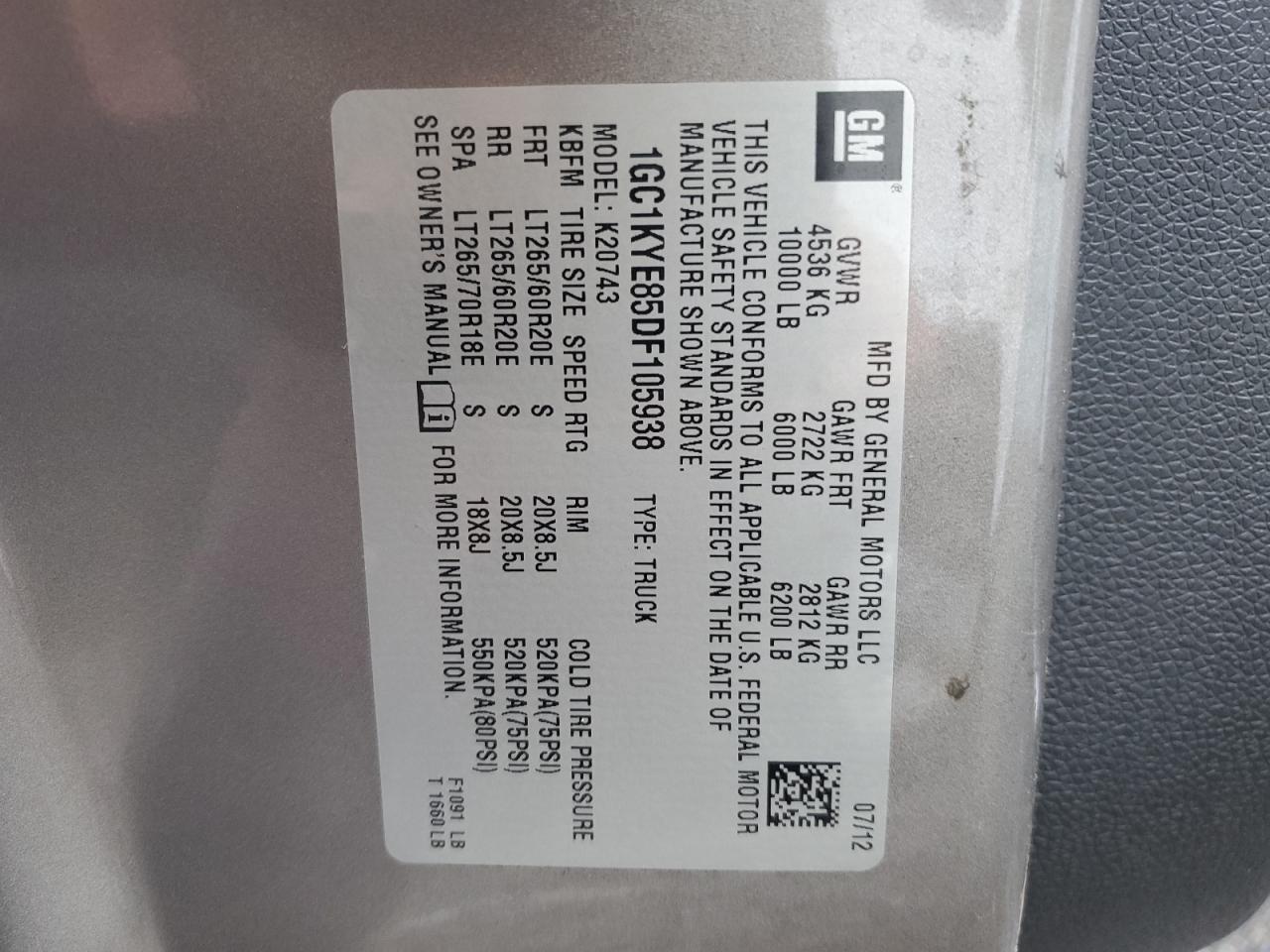 2013 Chevrolet Silverado K2500 Heavy Duty Ltz VIN: 1GC1KYE85DF105938 Lot: 81035135