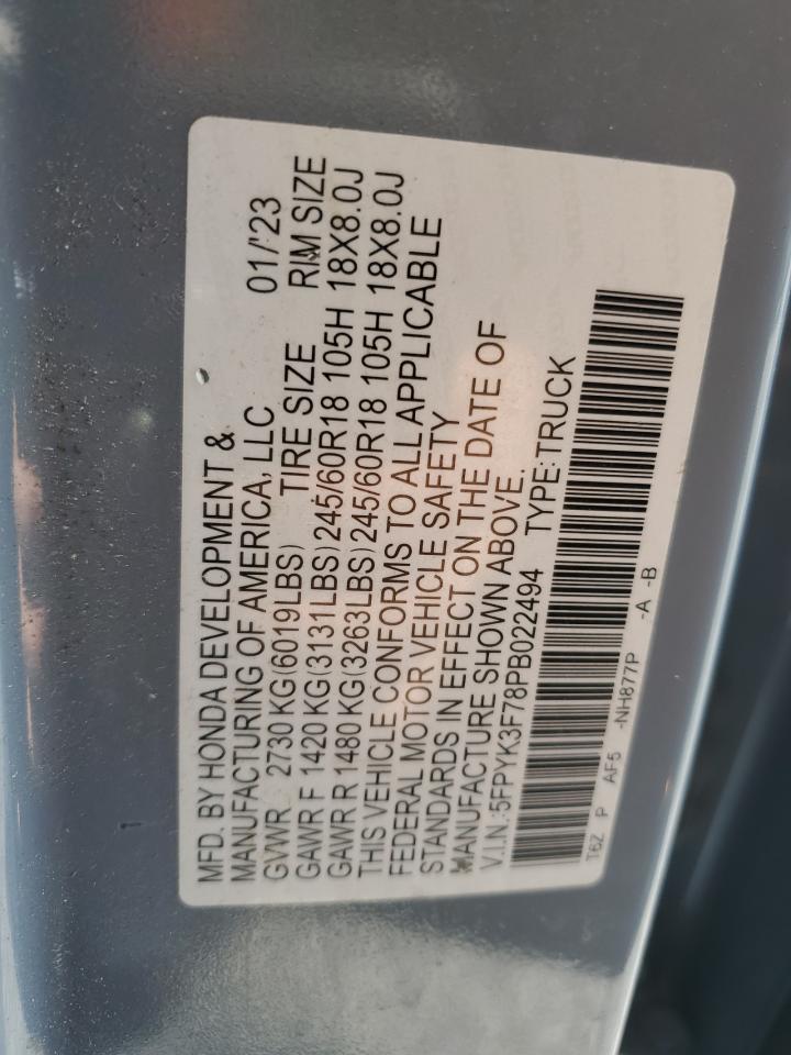 2023 Honda Ridgeline Rtl-E VIN: 5FPYK3F78PB022494 Lot: 80117115