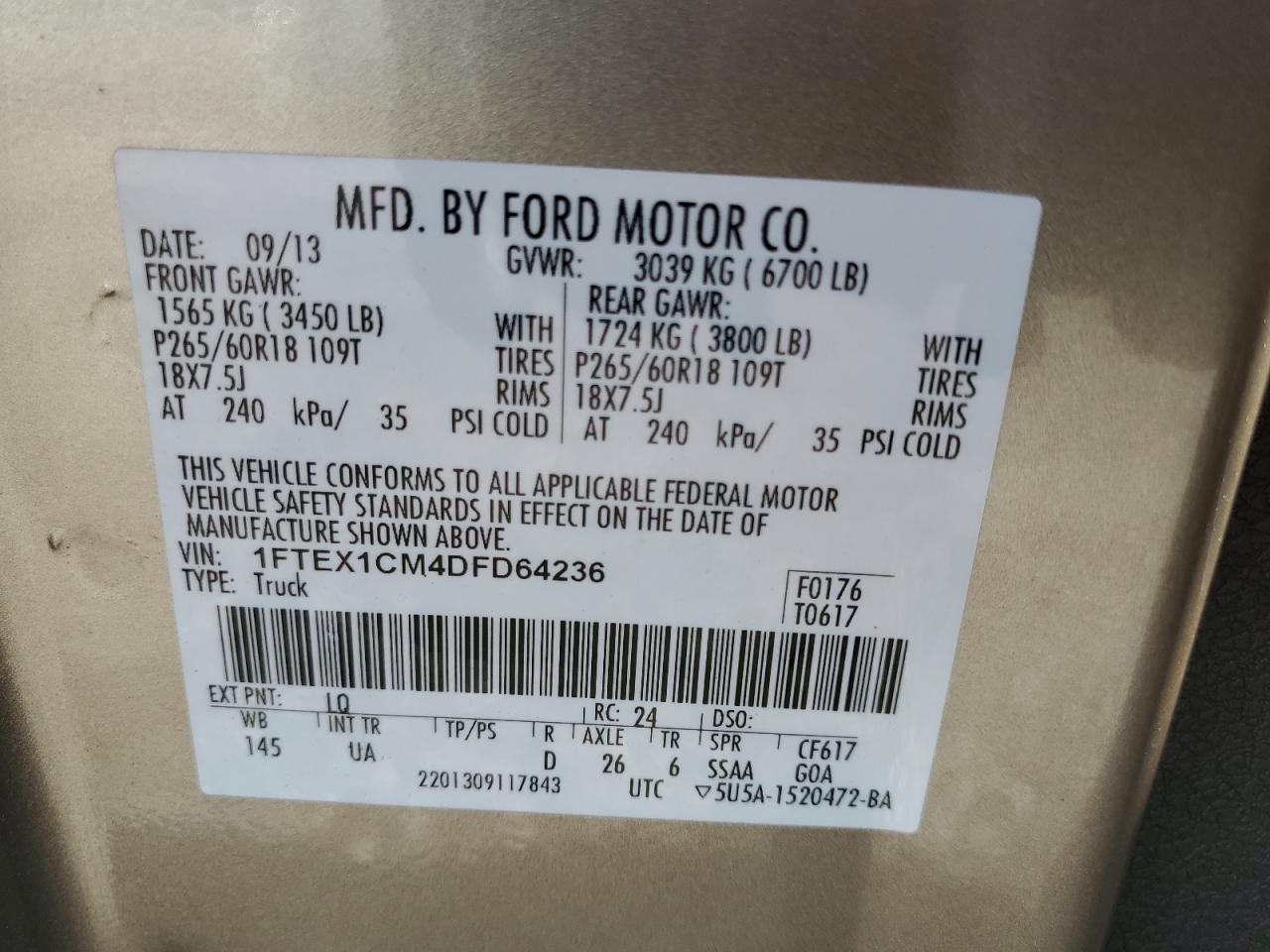 2013 Ford F150 Super Cab VIN: 1FTEX1CM4DFD64236 Lot: 83832105