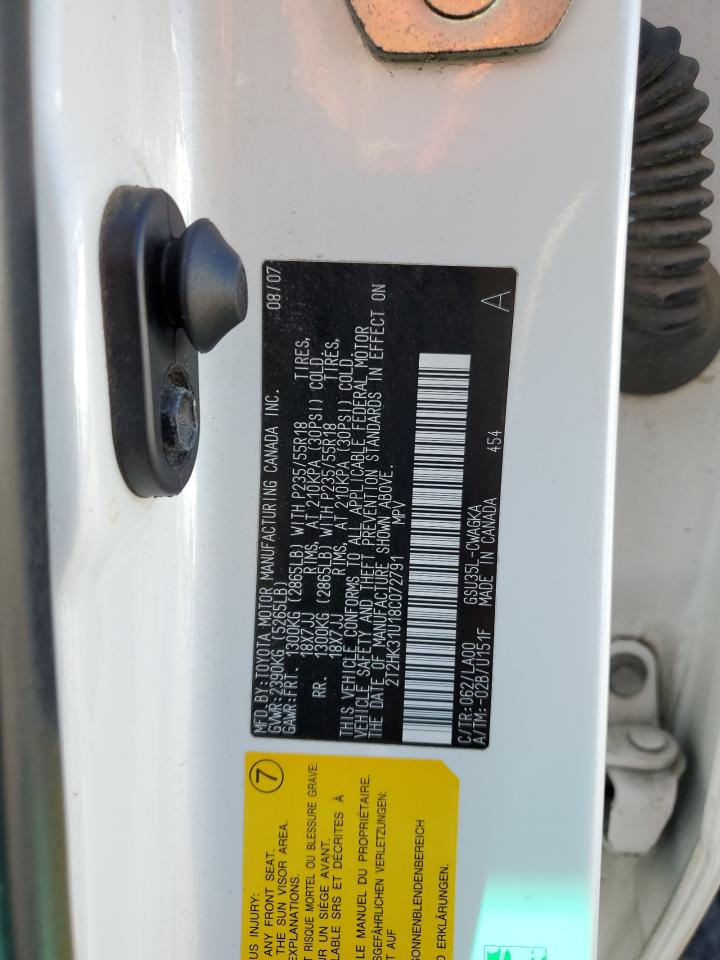 2008 Lexus Rx 350 VIN: 2T2HK31U18C072791 Lot: 84232565