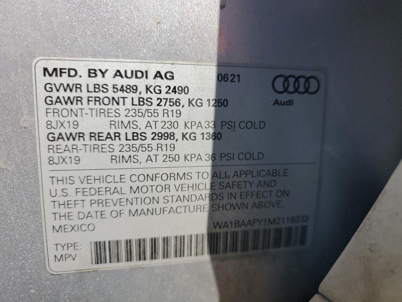 2021 Audi Q5 Premium Plus VIN: WA1BAAFY1M2118233 Lot: 72043035