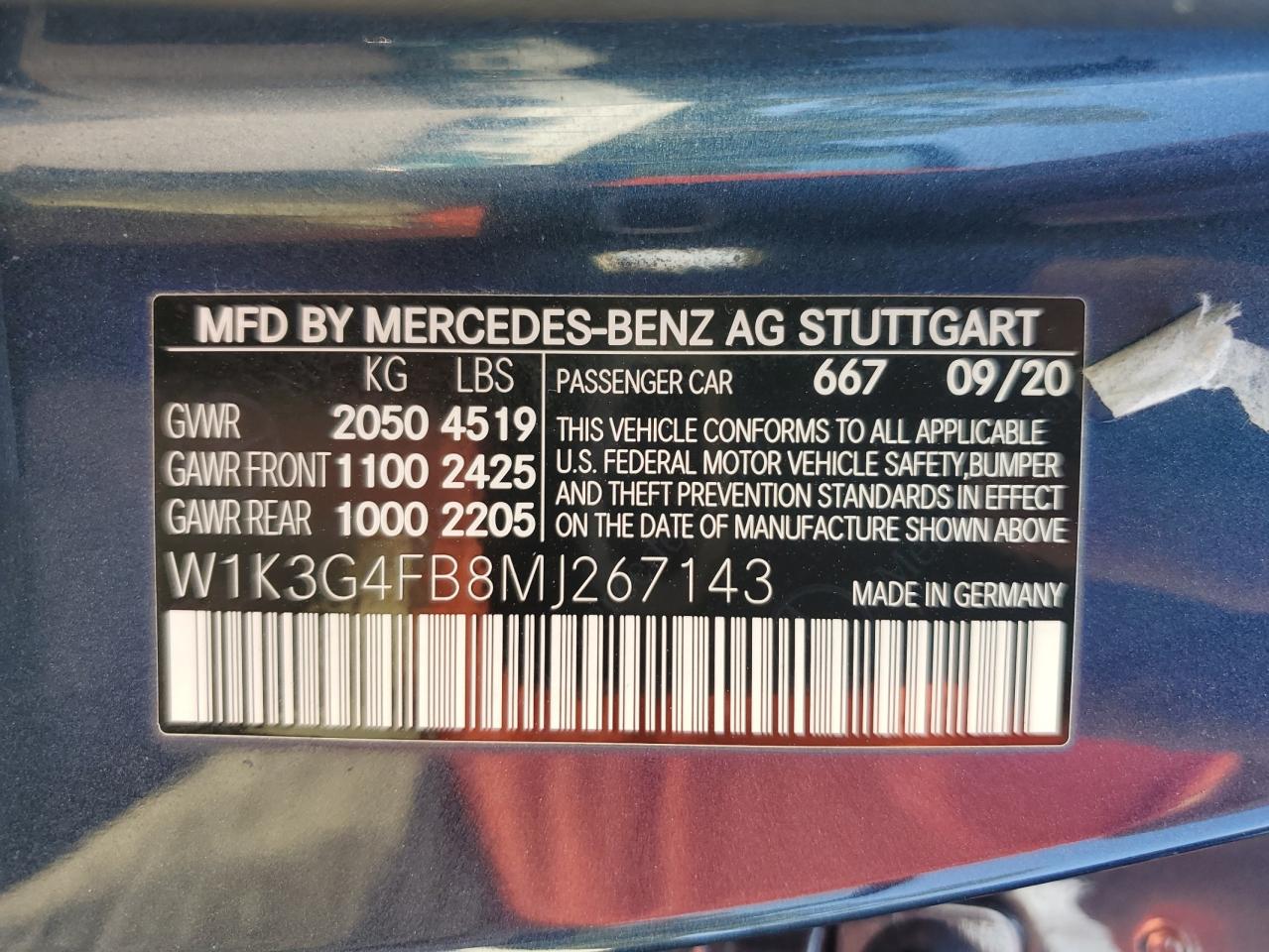 2021 Mercedes-Benz A 220 4Matic VIN: W1K3G4FB8MJ267143 Lot: 71675885