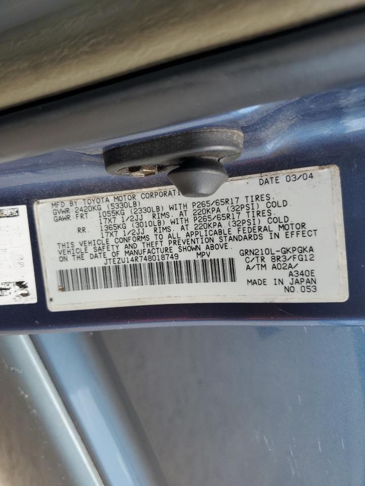 2004 Toyota 4Runner Sr5 VIN: JTEZU14R748018749 Lot: 84239305