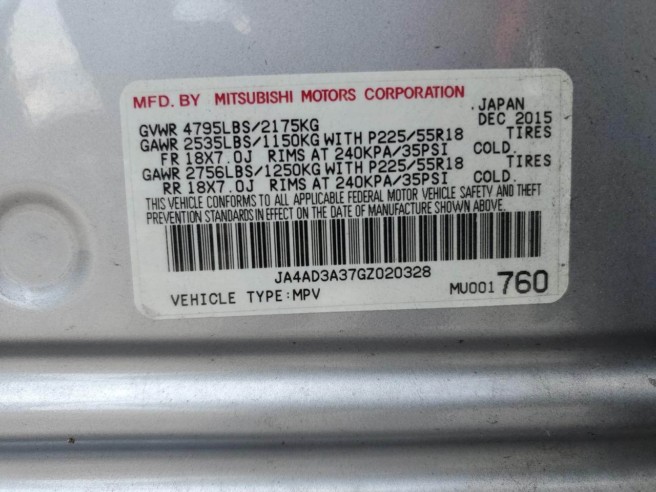 2016 Mitsubishi Outlander Se VIN: JA4AD3A37GZ020328 Lot: 81009235