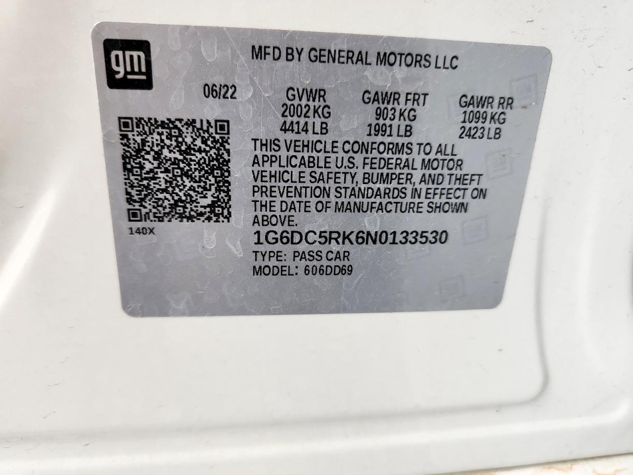 2022 Cadillac Ct4 Sport VIN: 1G6DC5RK6N0133530 Lot: 71890995