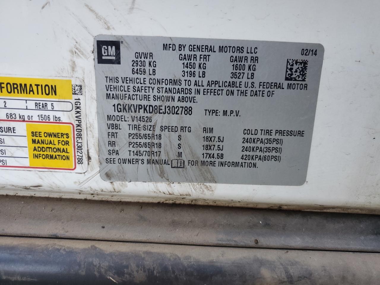 2014 GMC Acadia Sle VIN: 1GKKVPKD8EJ302788 Lot: 80210065
