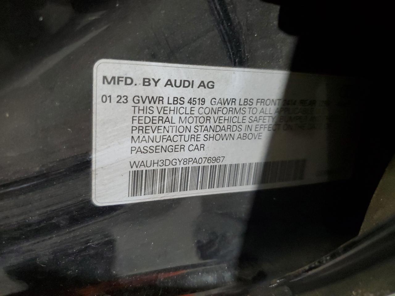 2023 Audi S3 Premium Plus VIN: WAUH3DGY8PA076967 Lot: 80263935