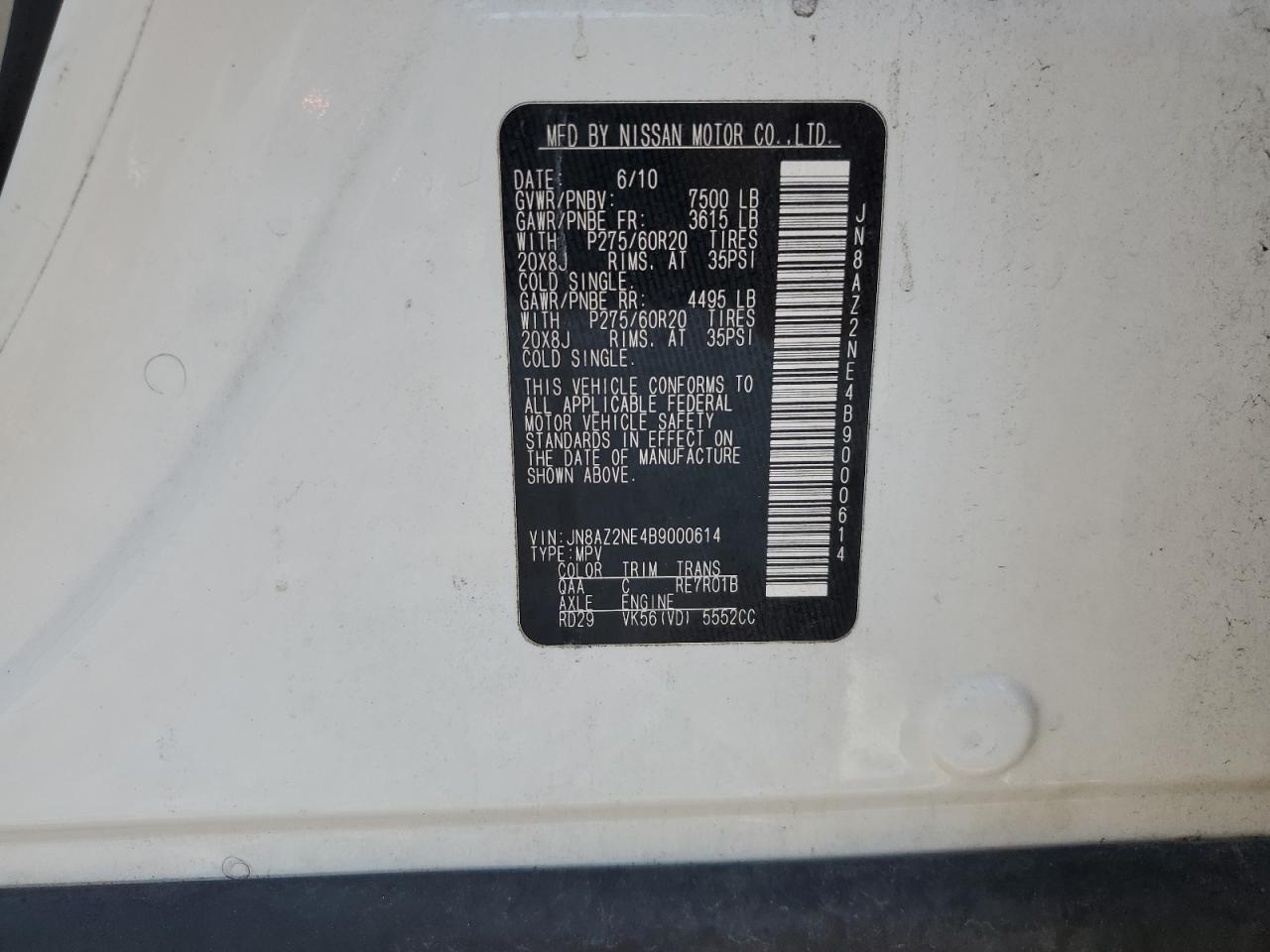 2011 Infiniti Qx56 VIN: JN8AZ2NE4B9000614 Lot: 80731045