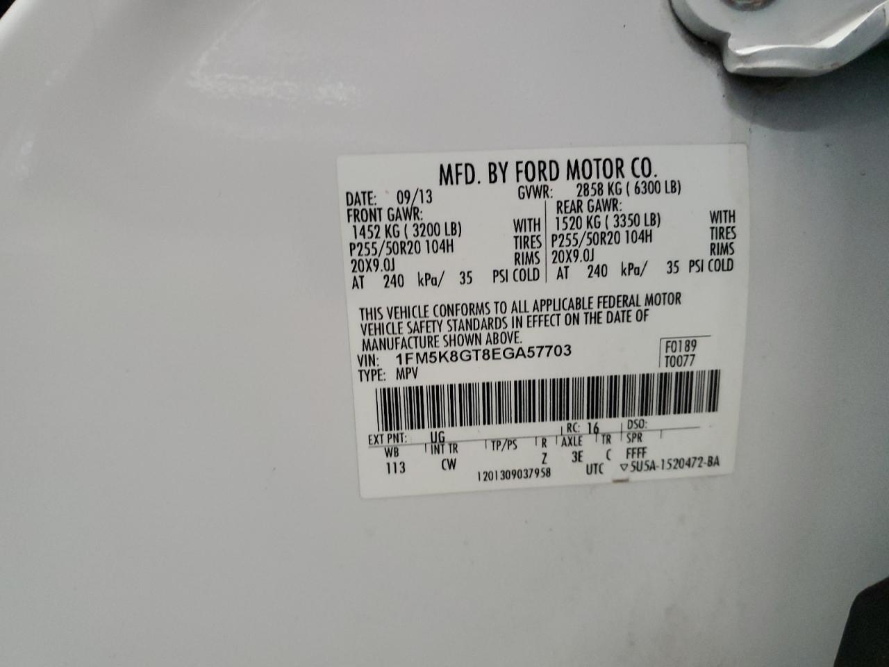 2014 Ford Explorer Sport VIN: 1FM5K8GT8EGA57703 Lot: 80544035