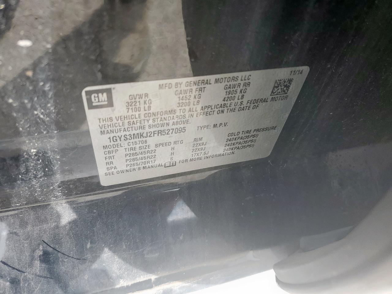 2015 Cadillac Escalade Luxury VIN: 1GYS3MKJ2FR527095 Lot: 84441465