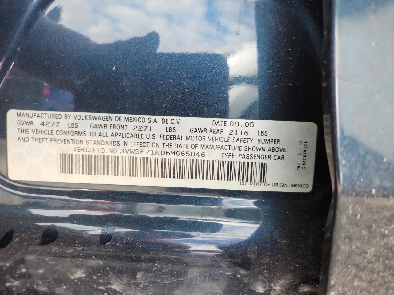 2006 Volkswagen Jetta 2.5 Option Package 1 VIN: 3VWSF71K06M665046 Lot: 80553475