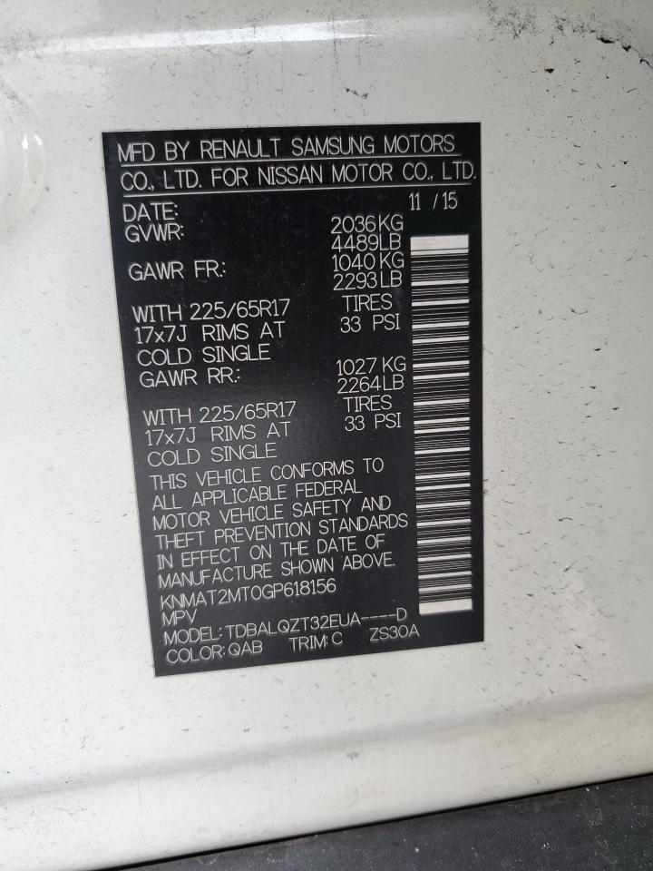 2016 Nissan Rogue S VIN: KNMAT2MT0GP618156 Lot: 82059155