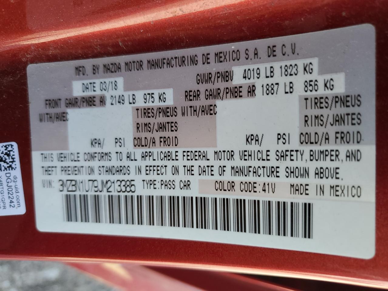 2018 Mazda 3 Sport VIN: 3MZBN1U79JM213385 Lot: 72040075