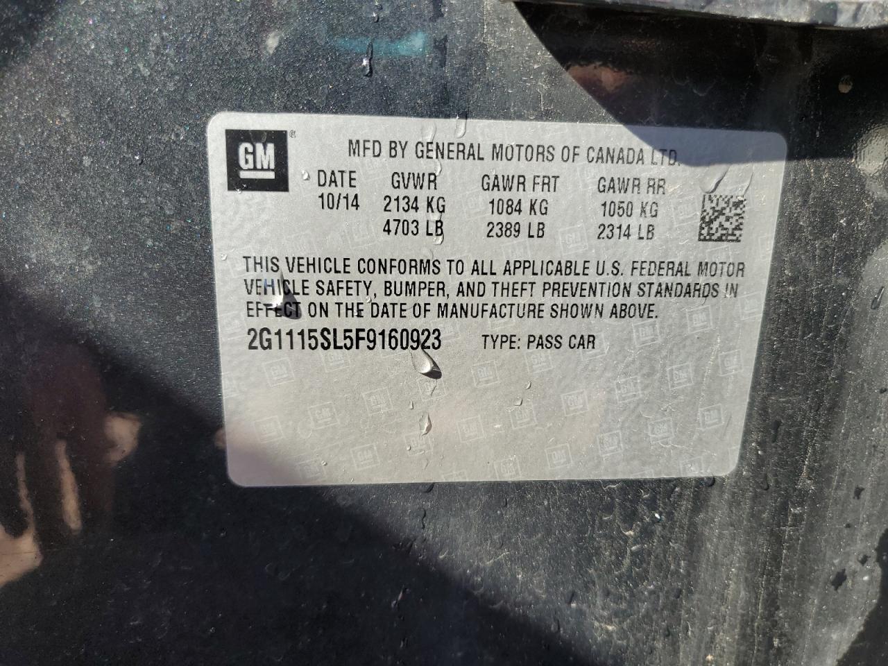 2015 Chevrolet Impala Lt VIN: 2G1115SL5F9160923 Lot: 80632905