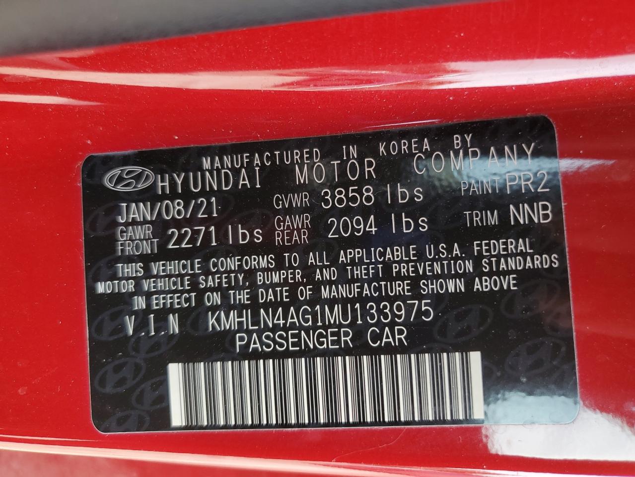 2021 Hyundai Elantra Sel VIN: KMHLN4AG1MU133975 Lot: 82021845