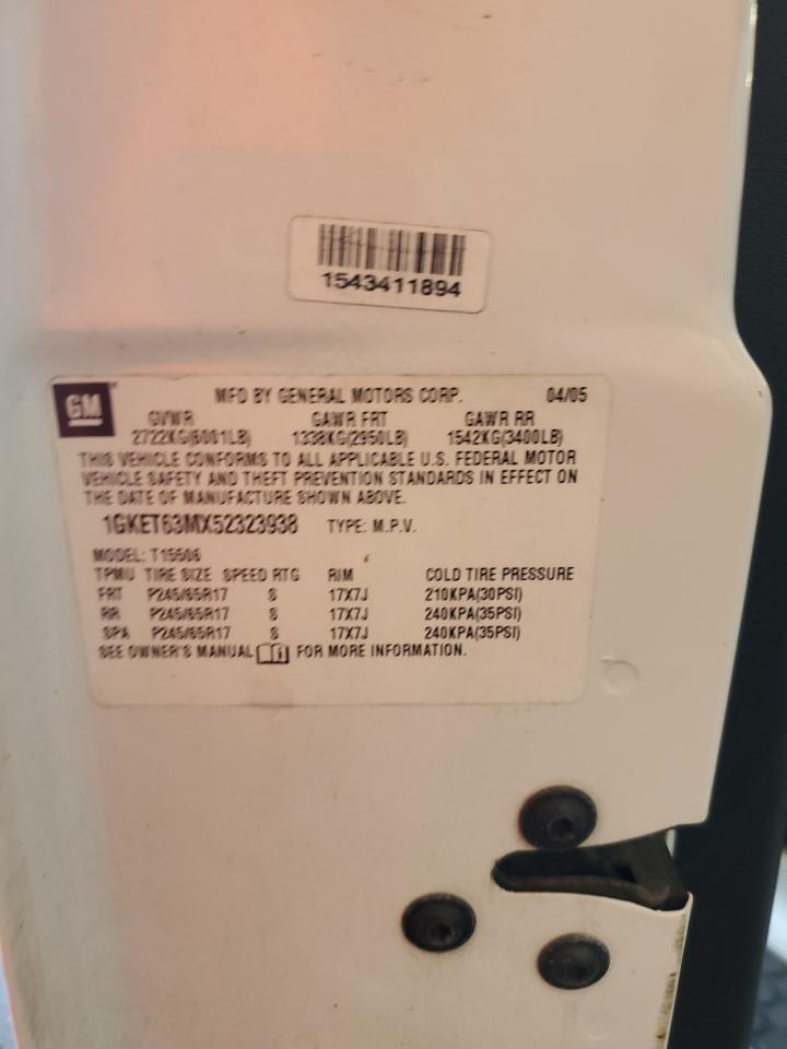 2005 GMC Envoy Denali VIN: 1GKET63MX52323938 Lot: 84262945