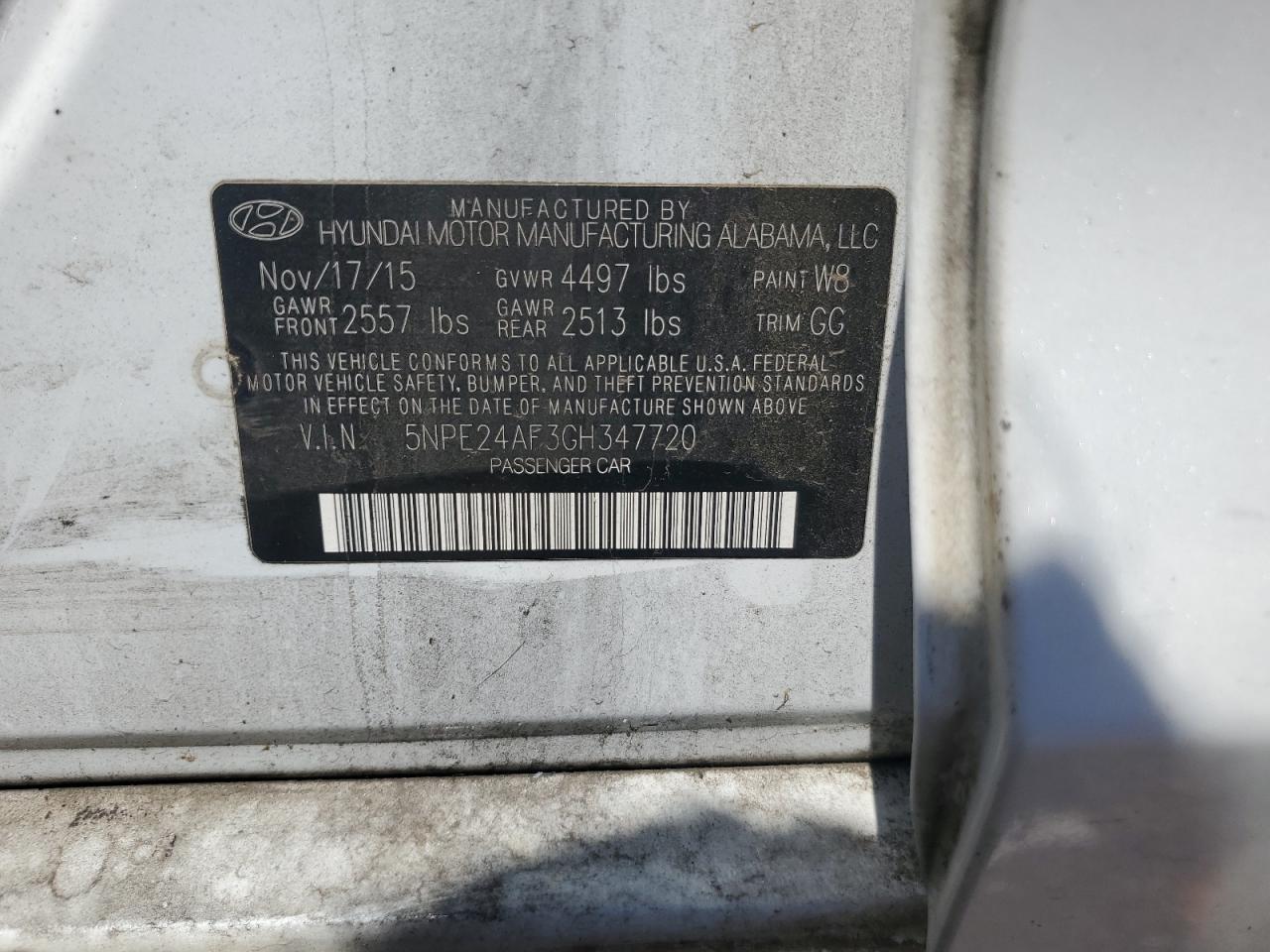 2016 Hyundai Sonata Se VIN: 5NPE24AF3GH347720 Lot: 70855635