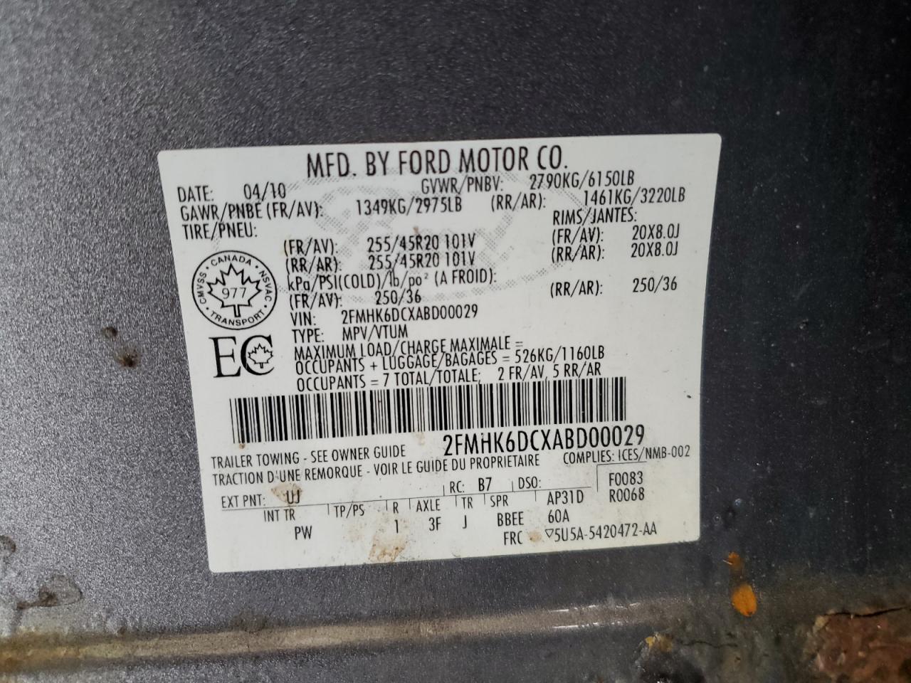 2010 Ford Flex Limited VIN: 2FMHK6DCXABD00029 Lot: 83833305