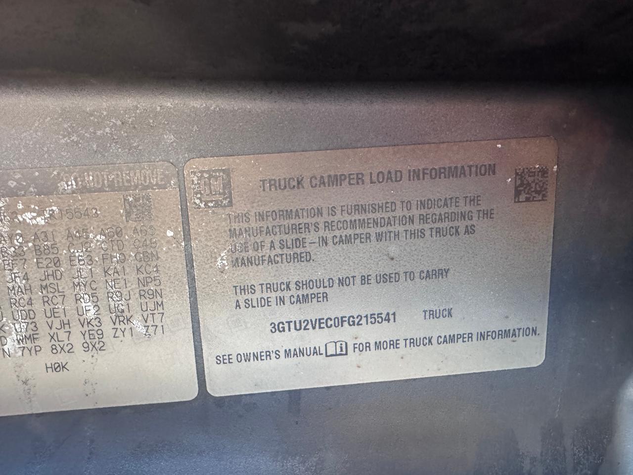 2015 GMC Sierra K1500 Slt VIN: 3GTU2VEC0FG215541 Lot: 52158375