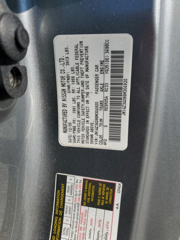 2006 Nissan 350Z Coupe VIN: JN1AZ34D86M304920 Lot: 80464755