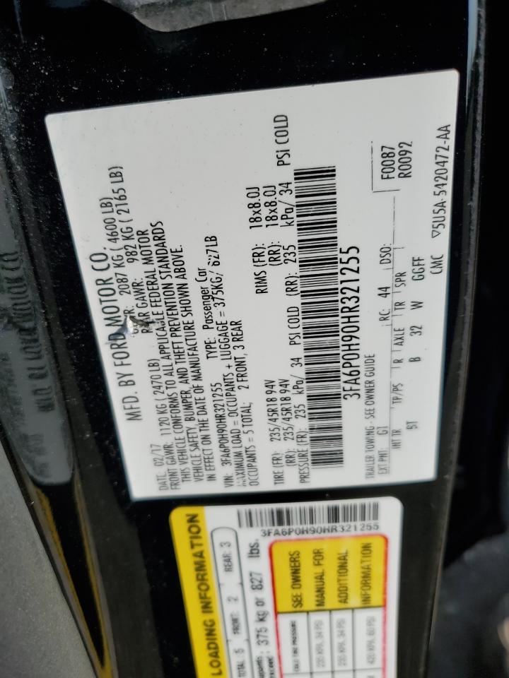 2017 Ford Fusion Se VIN: 3FA6P0H90HR321255 Lot: 71998975