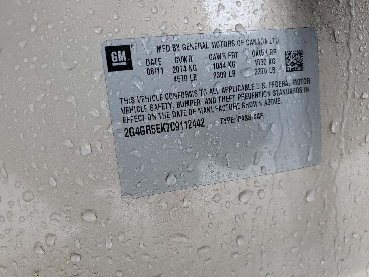 2012 Buick Regal VIN: 2G4GR5EK7C9112442 Lot: 84060225