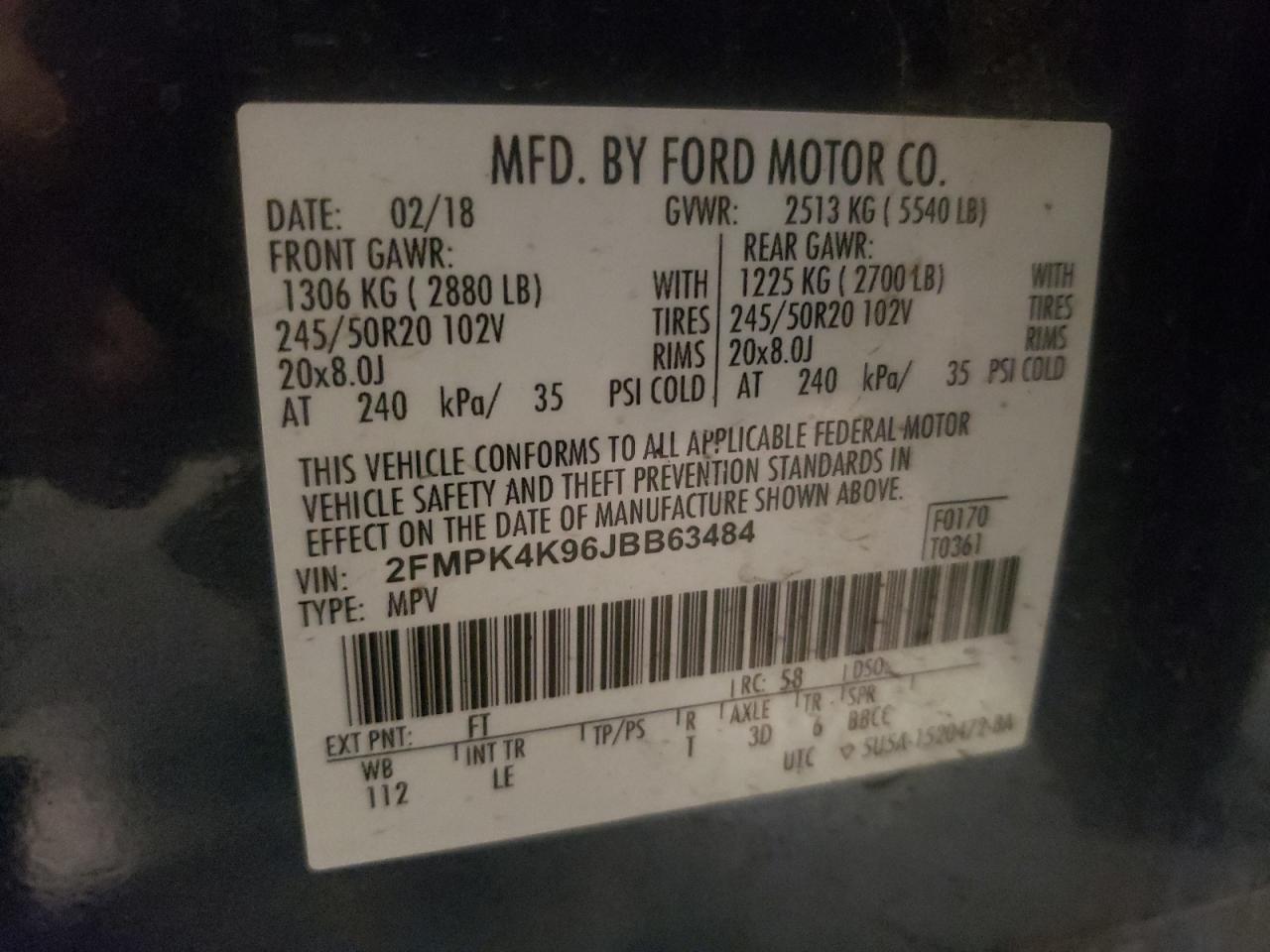 2018 Ford Edge Titanium VIN: 2FMPK4K96JBB63484 Lot: 82110655