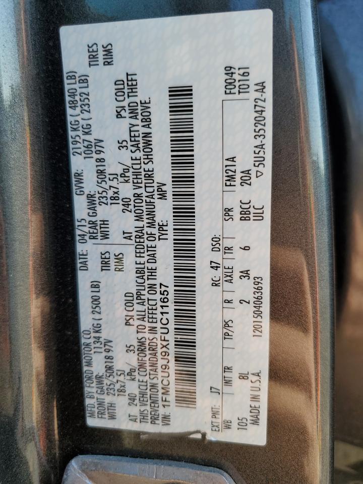 2015 Ford Escape Titanium VIN: 1FMCU9J9XFUC11657 Lot: 80557565