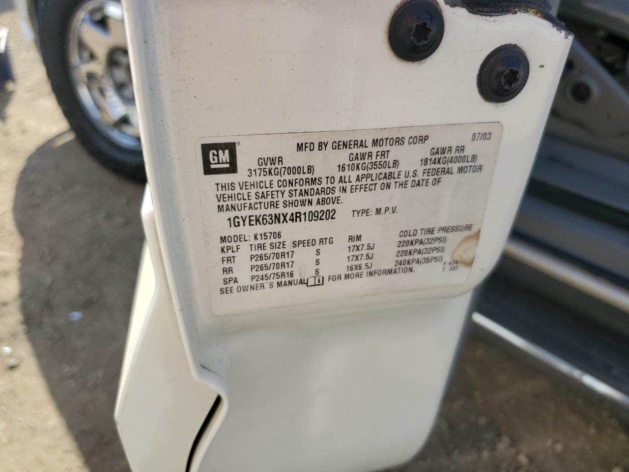 2004 Cadillac Escalade Luxury VIN: 1GYEK63NX4R109202 Lot: 84244305