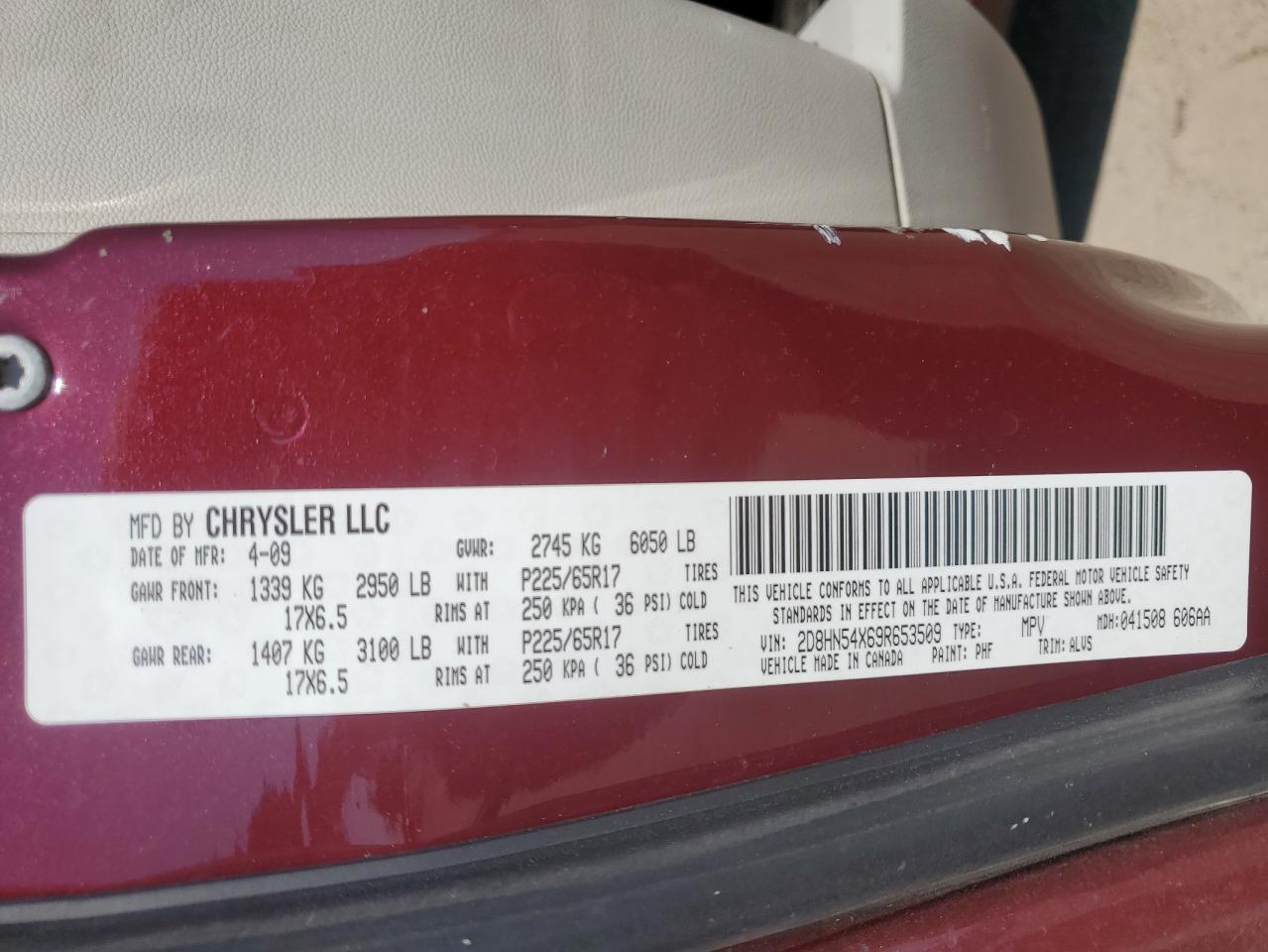 2009 Dodge Grand Caravan Sxt VIN: 2D8HN54X69R653509 Lot: 72041905